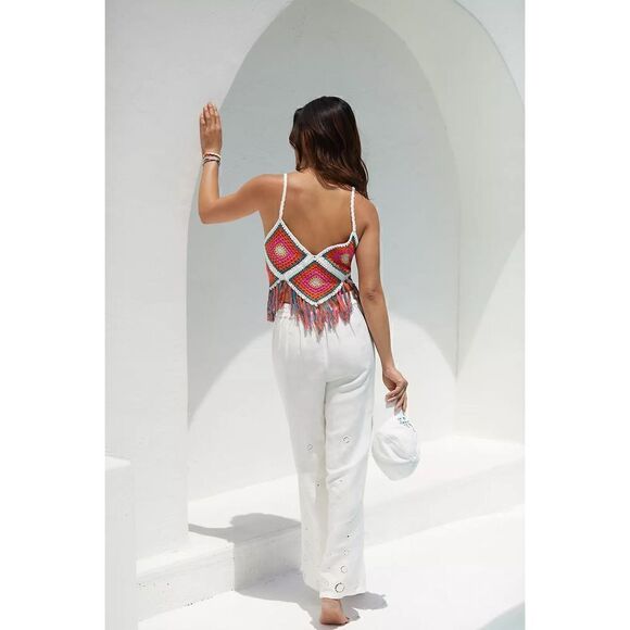 Self Contrast Dixie Crochet Camisole Knit Fringe Hem Top S Happy Colors NWT $195 - Picture 5 of 9